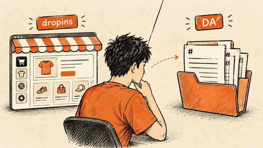 A developer between a dropins storefront and a DA folder of markdown files
