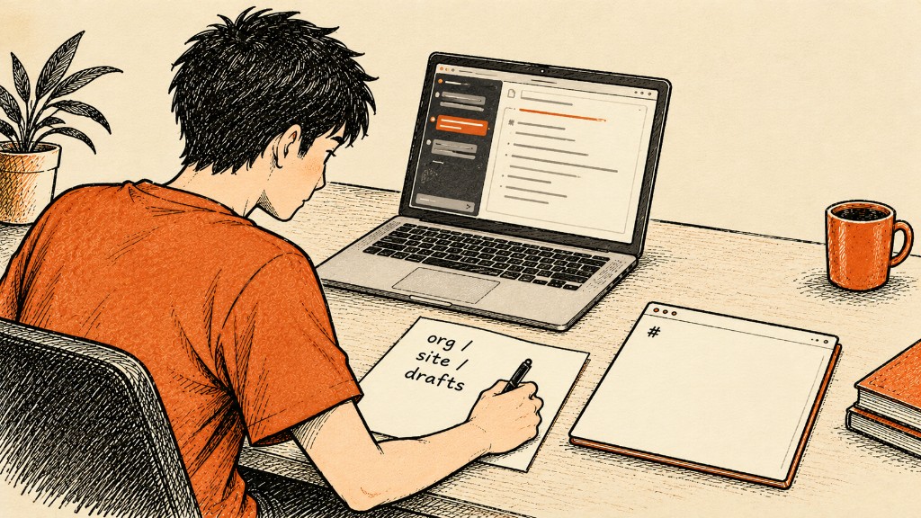 Writing org / site / drafts on paper before a blank markdown page